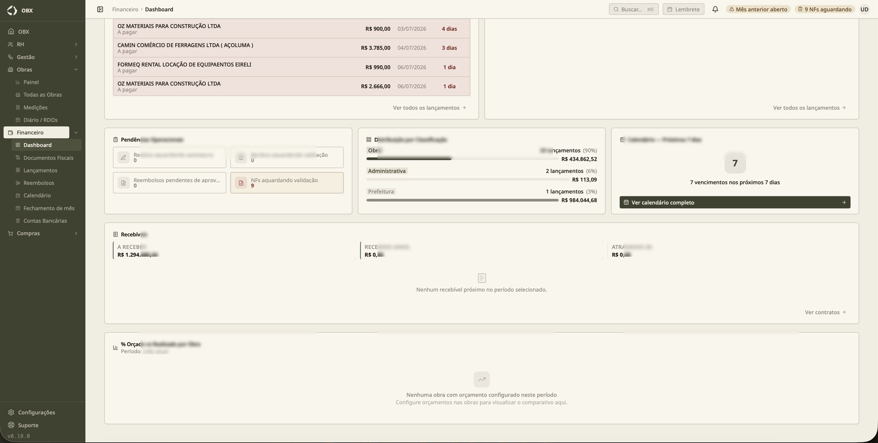Todas as obras: visão em grade, lista, kanban ou mapa.